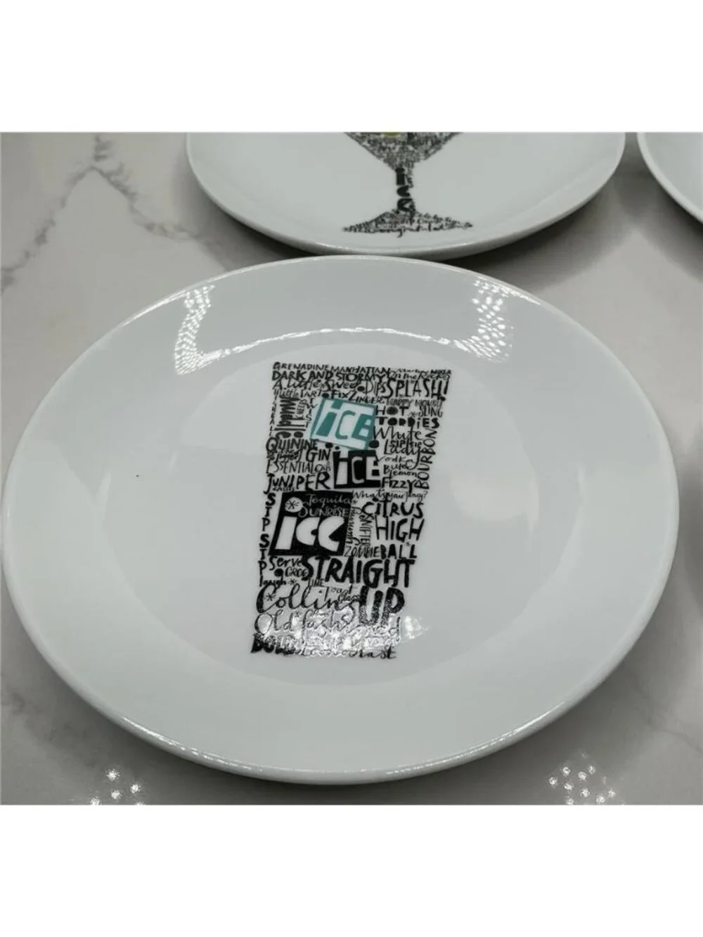 6 Appetizer Plates Crate & Barrel CHILL APPETIZER Black & White Plates - 6 3/4